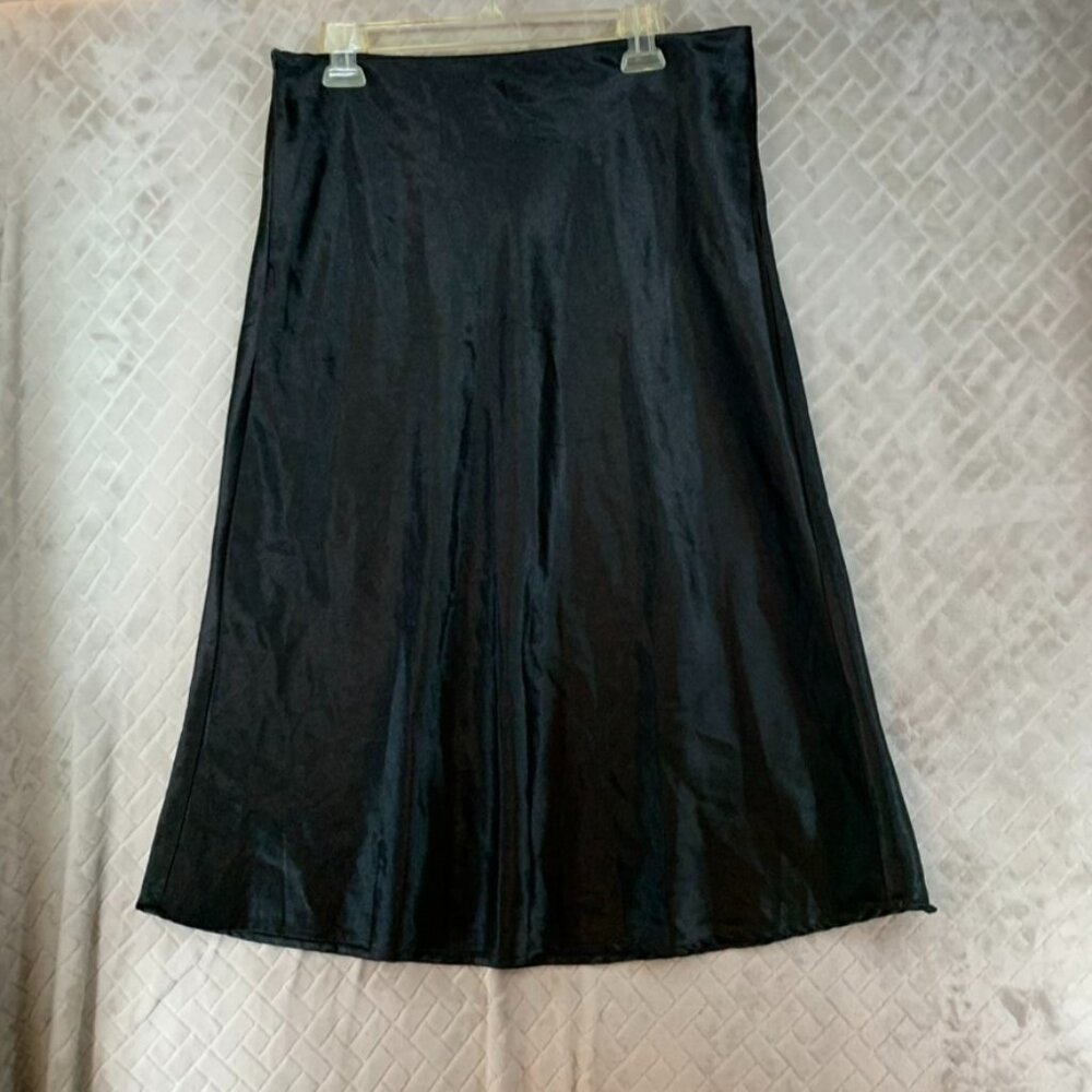 SheIn Womens 12 Skirt Black Long Midi Slip Shiny Satin Slippery A Line Goth Rave